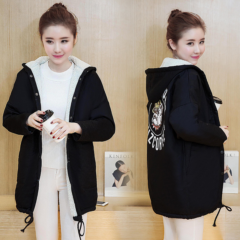冬裝初中學生韓版時尚中長款羊羔絨棉服加厚外套少女寬松收腰棉衣
