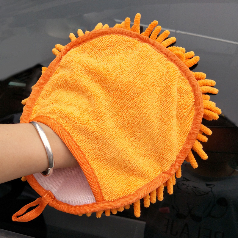 桔色雪尼爾烏龜洗車手套 超細纖維  圓形雙面多功能擦車手套批發